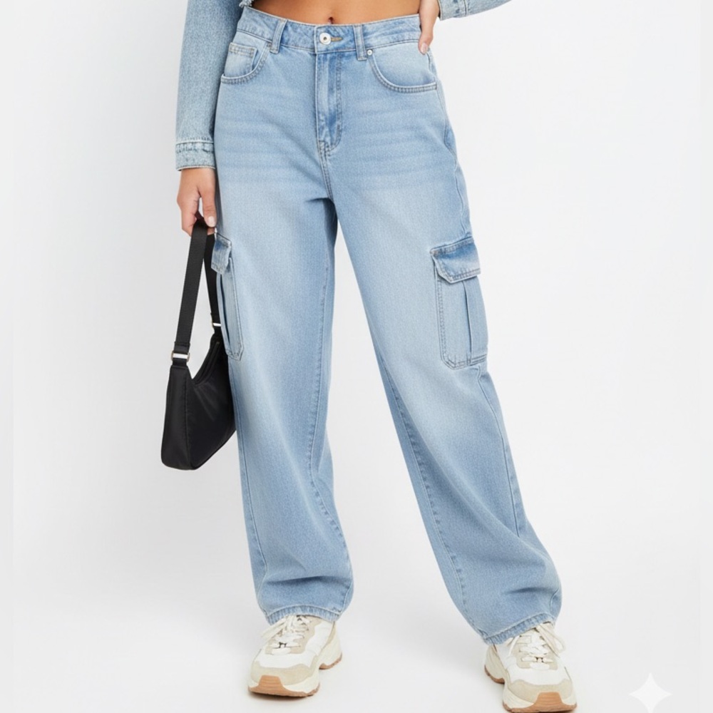 Wax Jean Light Blue Flare Cargo Jeans